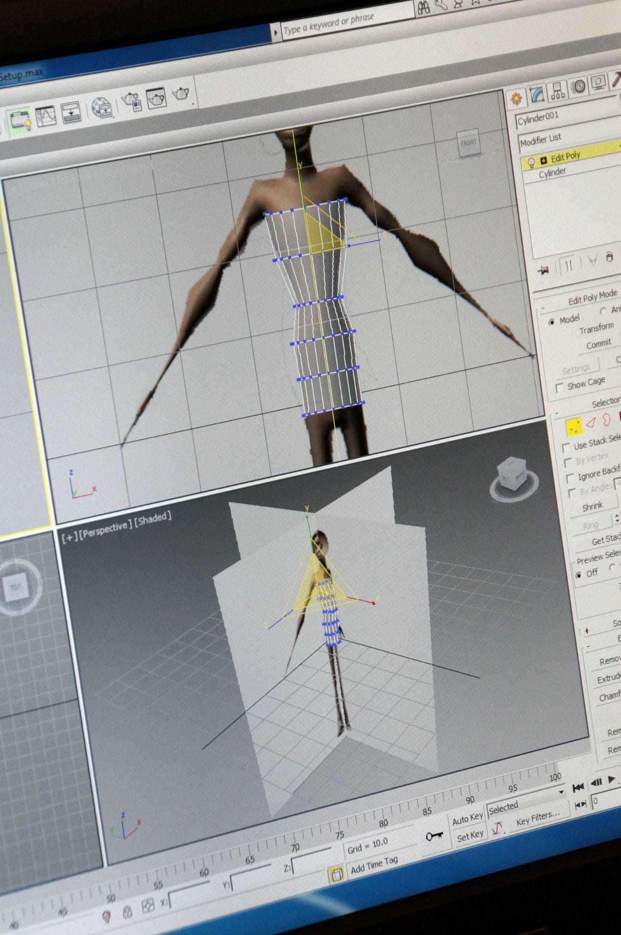 computer screen showing 3D modeling of human form