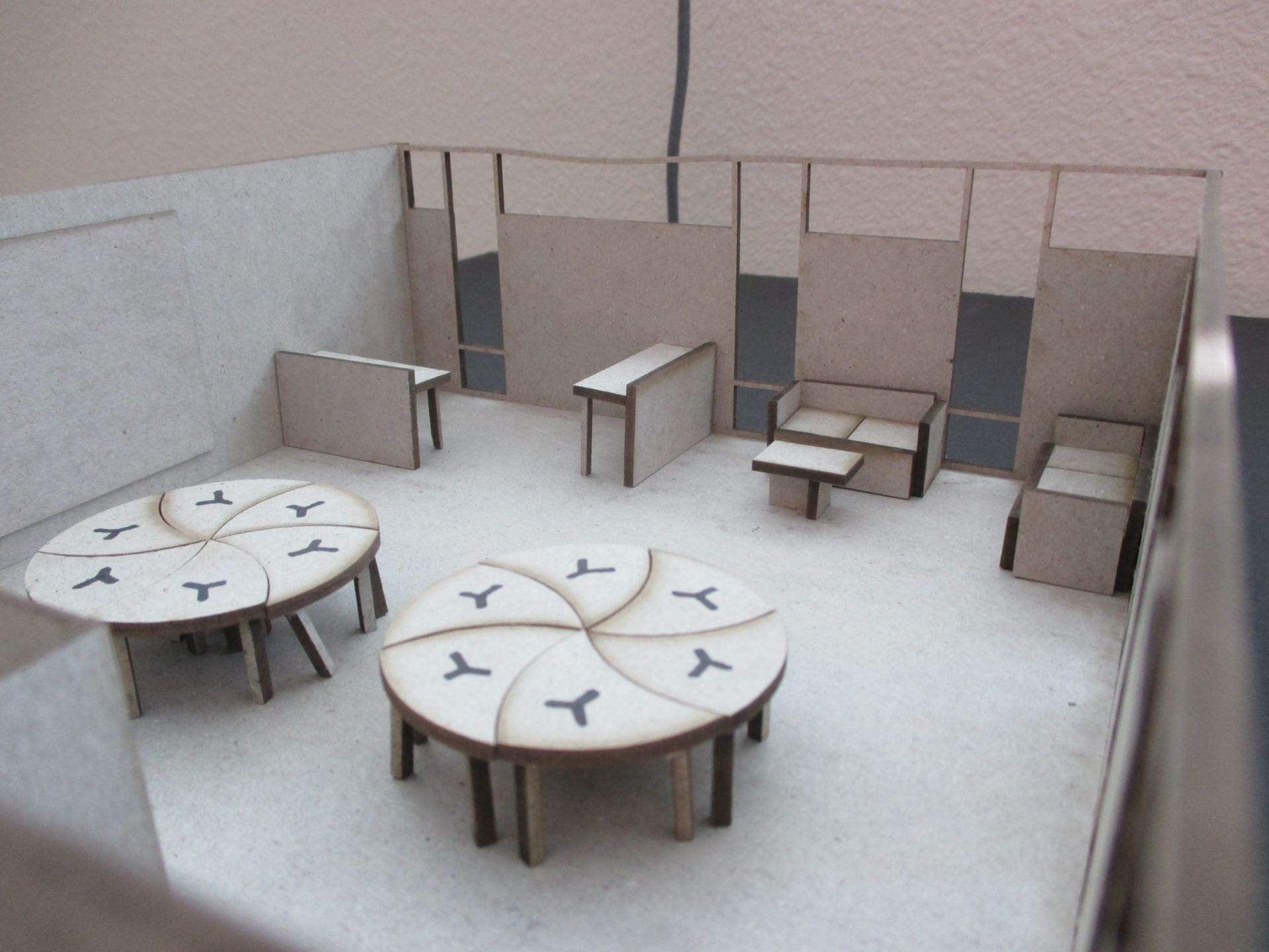 3D model of classroom space made from dense cardboard