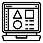 icon of a computer screen with various shapes and indication of text